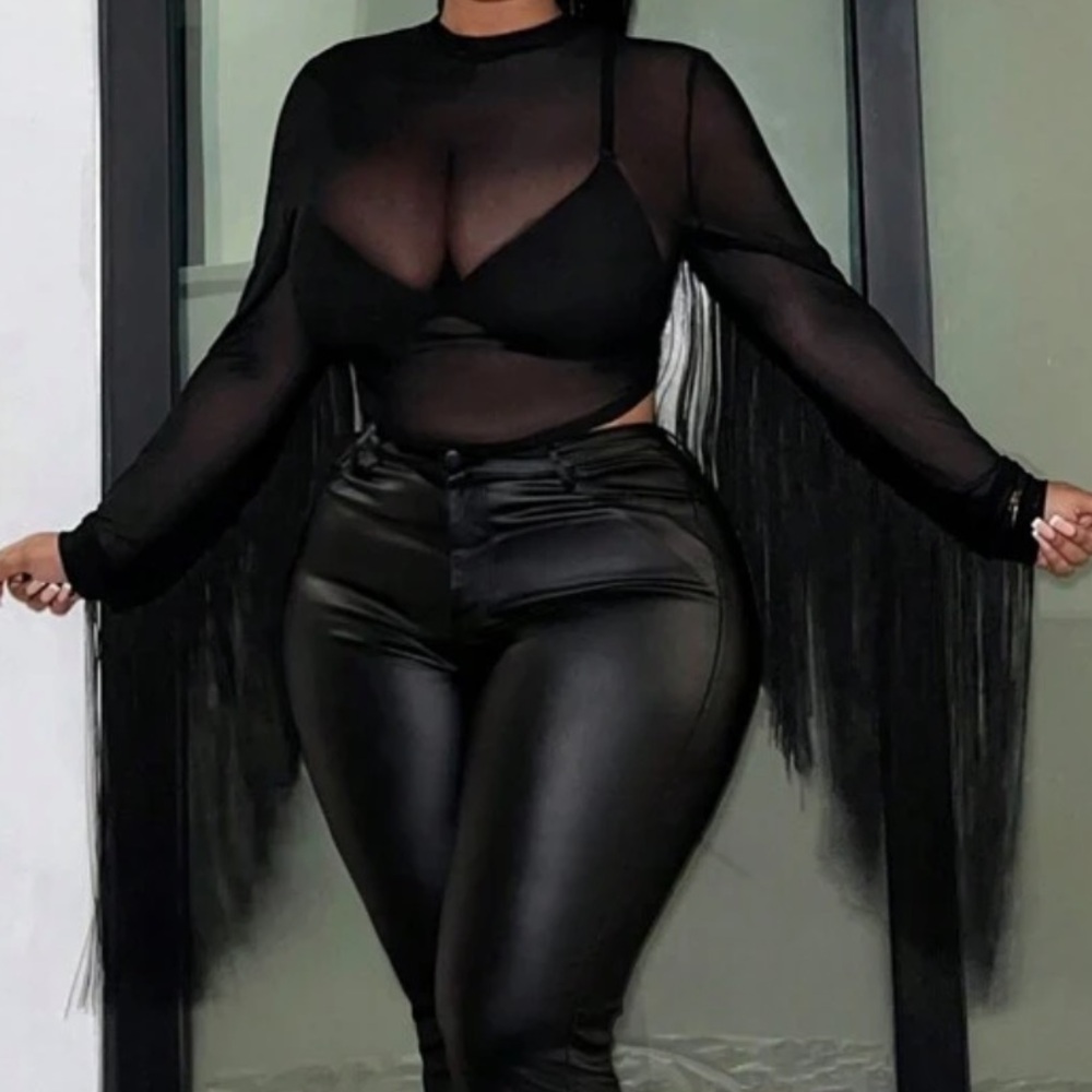 SHEIN Black Sheer Long Sleeve Top